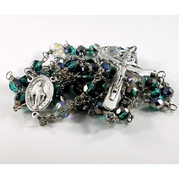 Handmade Five Decade Rosary, Unbreakable Rosary, Fire Polished Beads - Picture 5 of 10